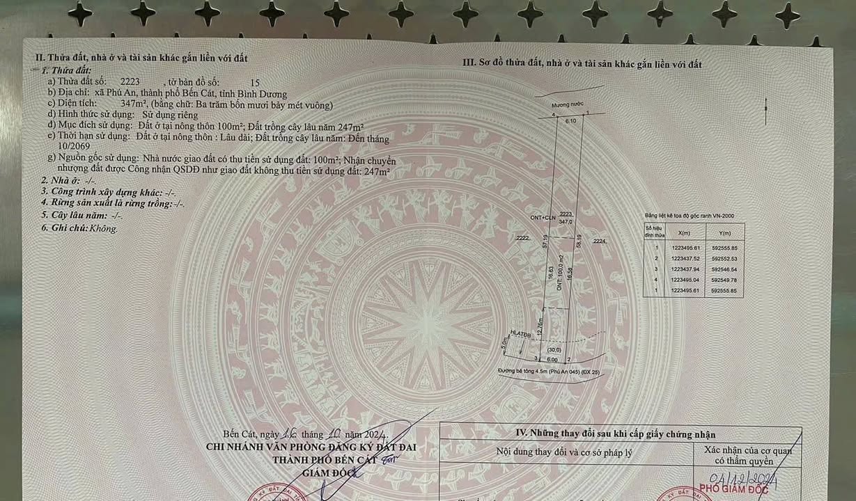 Đất thổ cư 348m² Phú An Bến Cát giá 1.5 tỷ - Đầu tư sinh lời ngay!