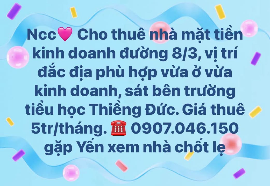 Nhà mặt tiền đường 8/3 Vĩnh Long 5 triệu/tháng - Vị trí đắc địa cho kinh doanh!