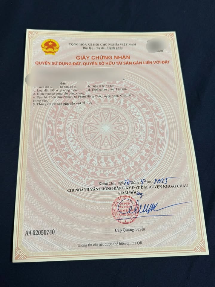 Đất nền thôn Đức Nhuận, Khoái Châu 67.6m² giá 2 tỷ - Vị trí đắc địa gần chợ mới!