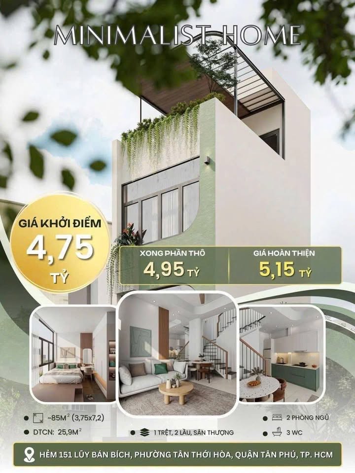 Nhà phố Tân Phú 26.25m² giá 4.75 tỷ - Sổ hồng chính chủ, xây mới 100%!