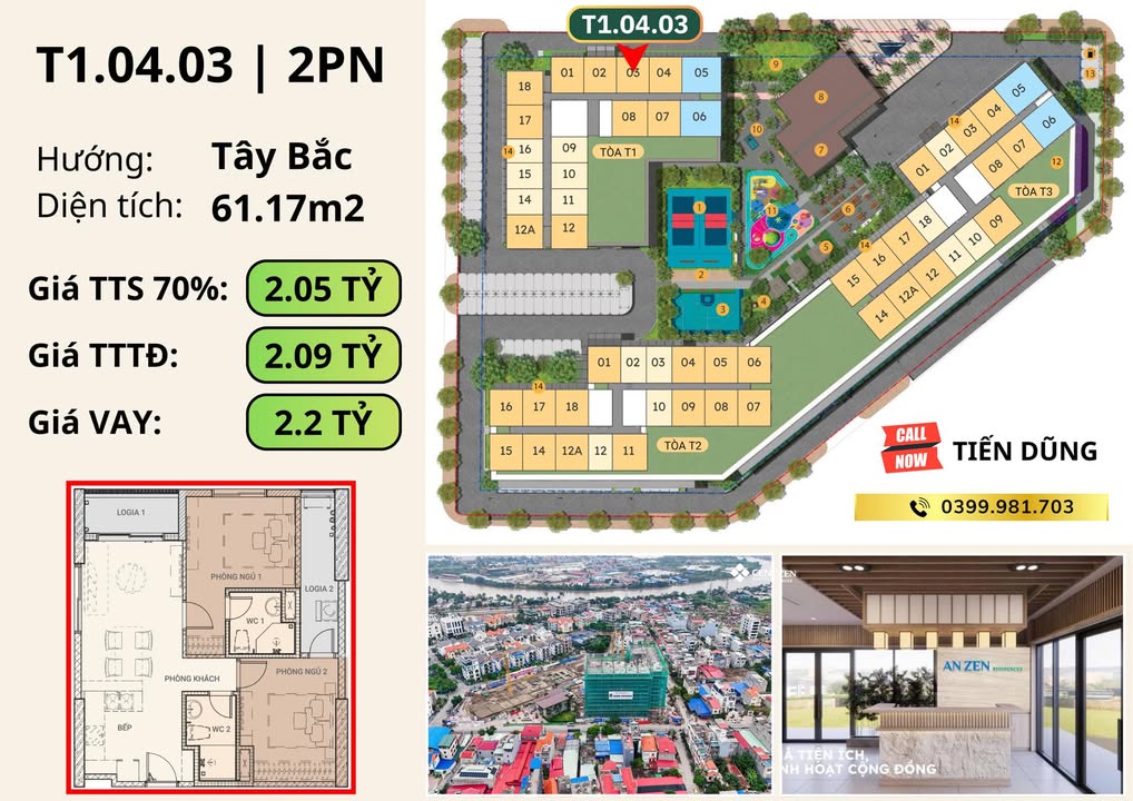 Căn hộ An Zen Residences Hải Phòng 61m² giá 2.2 tỷ - Mua trực tiếp từ CĐT
