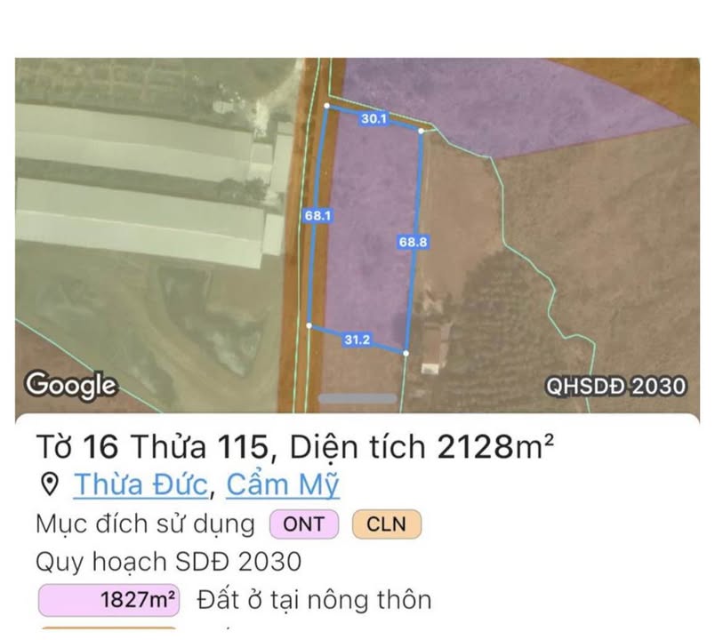 Đất nền 2128m² Thừa Đức, Cẩm Mỹ - Phù hợp xây nhà vườn gần khu du lịch!