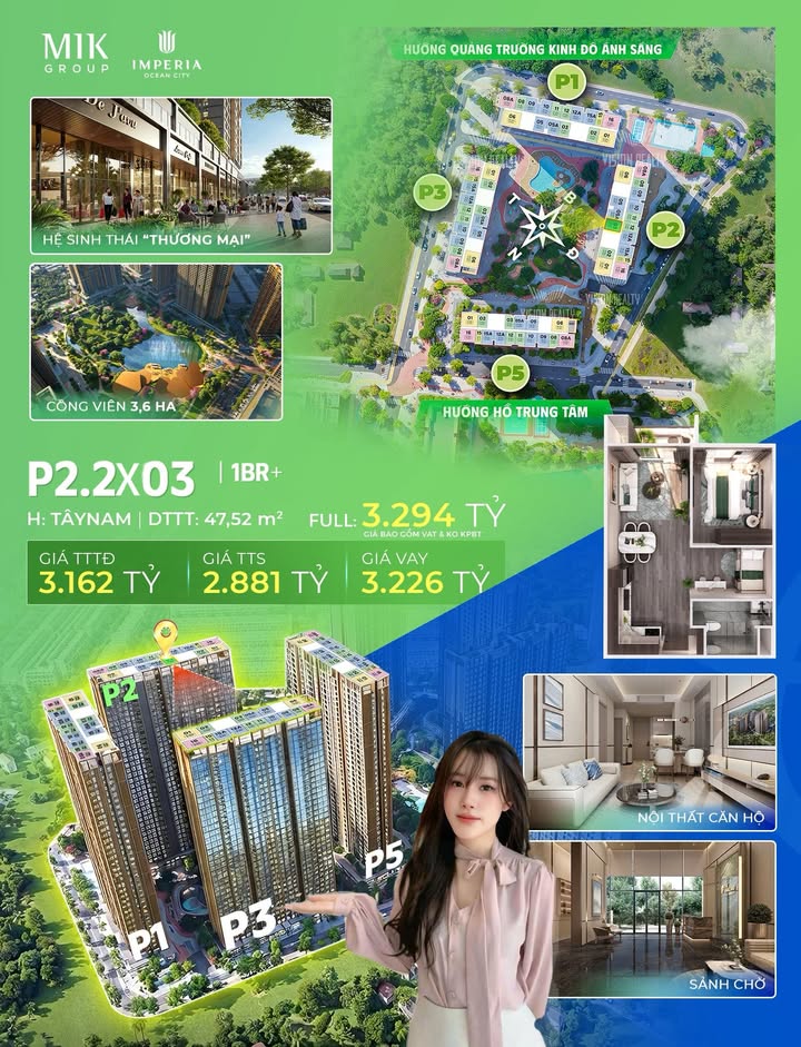 Căn hộ The Parkland Imperia Ocean District 47m² giá 800 triệu - Thiết kế vuông vắn, đầu tư tiềm năng!