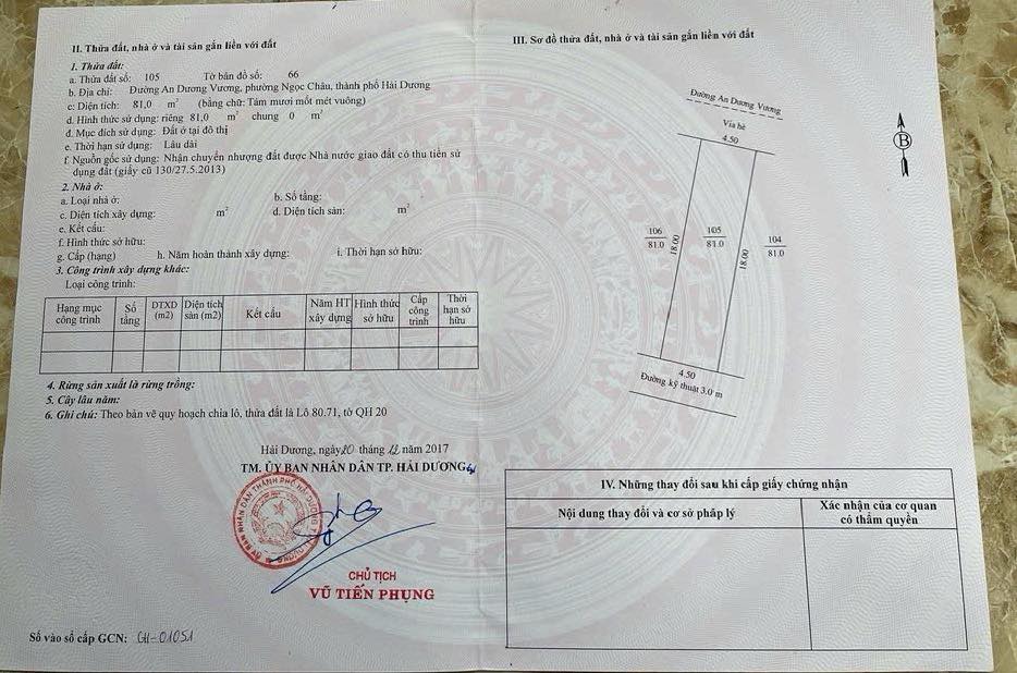 Đất mặt phố An Dương Vương Hải Dương 81m² giá 600 triệu - Vị trí đẹp, giao thông thuận lợi!