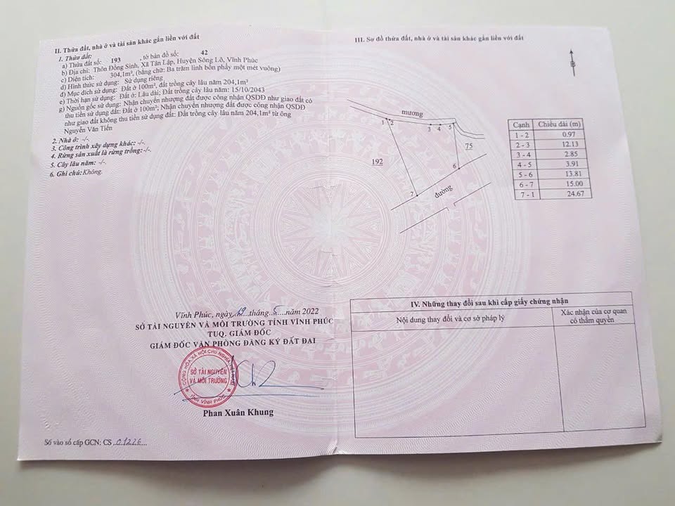 Đất nền xã Tân Lập, huyện Sông Lô 304m² giá 2.5 tỷ - Cơ hội đầu tư hấp dẫn!