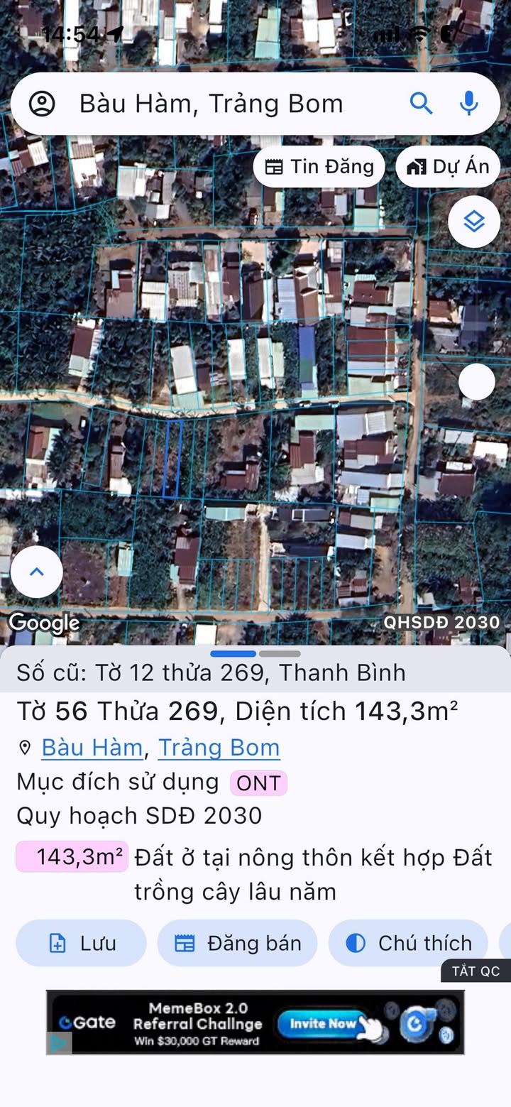 Đất thổ cư Bàu Hàm, Trảng Bom 143m² giá chỉ 800 triệu - Đầu tư sinh lời ngay!