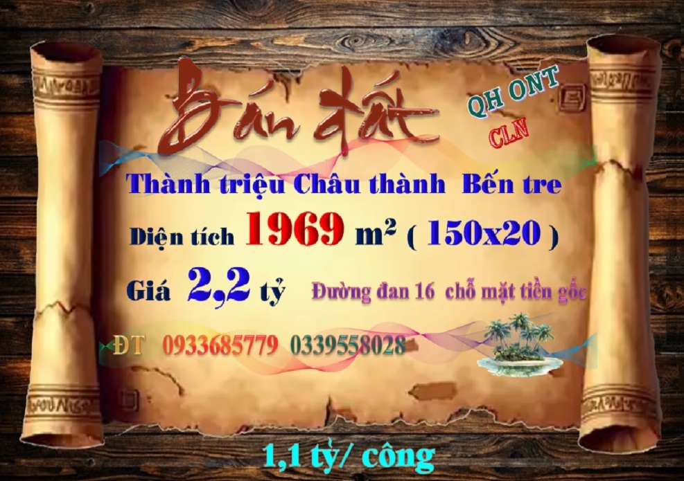 Đất đẹp Thành Triệu, Châu Thành, Bến Tre 1969m² giá 2.2 tỷ - Cơ hội đầu tư hấp dẫn!