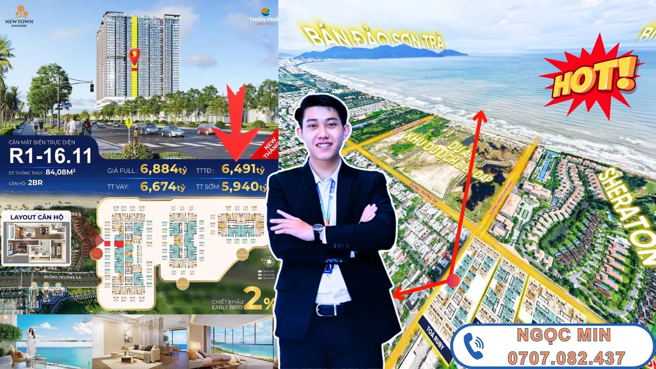Căn hộ Newtown Diamond Đà Nẵng 84m² giá 6 tỷ - View biển tuyệt đẹp!