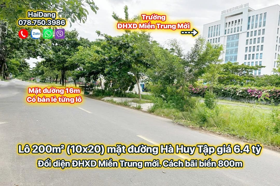 Đất nền 200m² đường Hà Huy Tập, Tuy Hòa - Giá chỉ 6.4 tỷ - Đối diện ĐHXD Miền Trung!