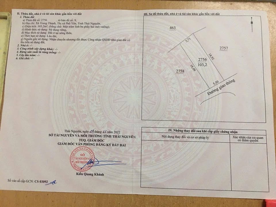 Lô đất Trung Thành Phổ Yên 103m² giá 1 tỷ - Đầu tư sinh lời ngay!