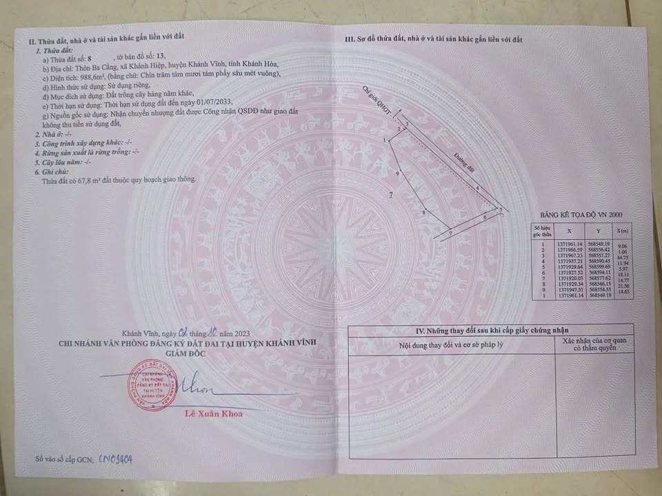 Đất Farm Khánh Hiệp 988m² giá chỉ 199 triệu - Đầu tư sinh lời ngay!