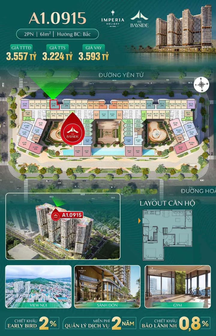 Căn hộ Imperia Holiday Hạ Long 61m² giá 3.224 tỷ - Đầu tư an toàn, dễ vận hành!