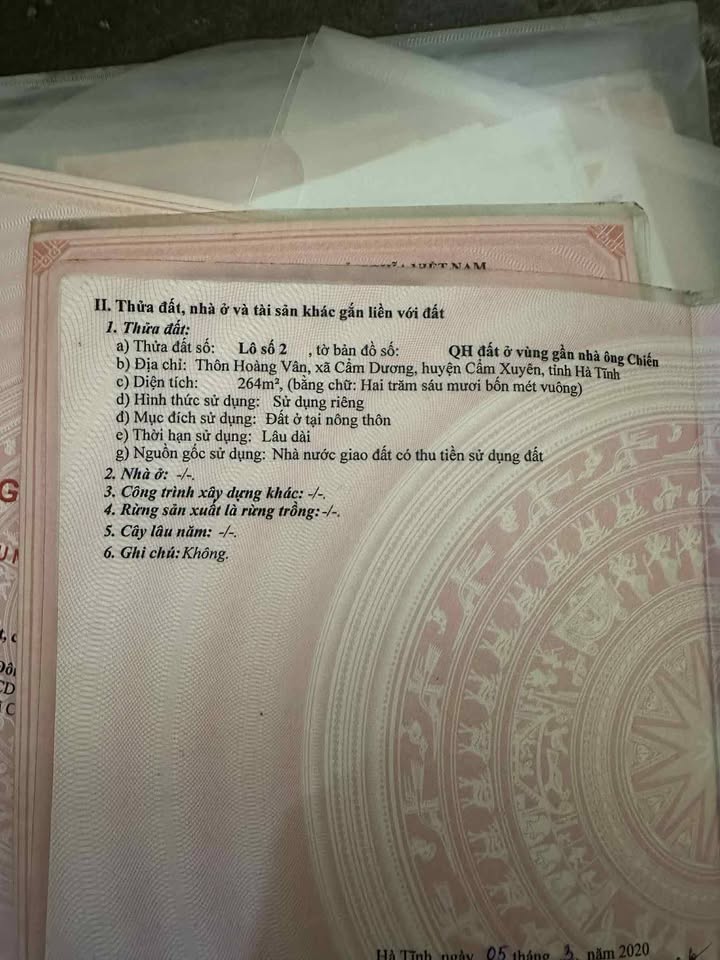Đất thổ cư Yên Hòa, Cẩm Xuyên 220m² giá 800 triệu - Bán gấp, chính chủ!