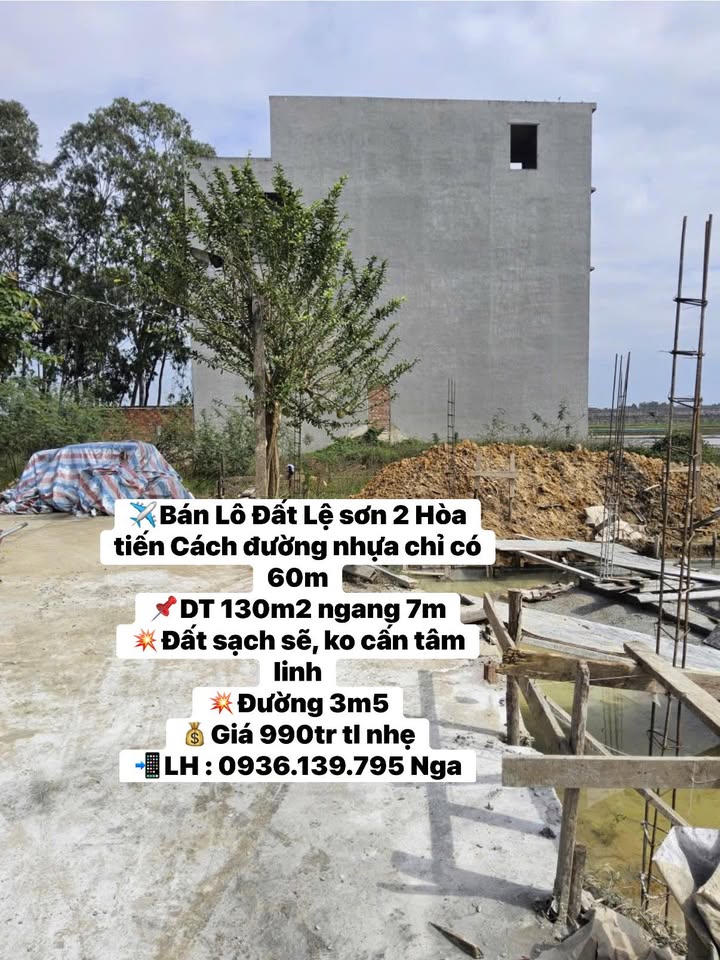 Đất Hòa Tiến Đà Nẵng 130m² giá 990 triệu - Đường nhựa chỉ 60m!