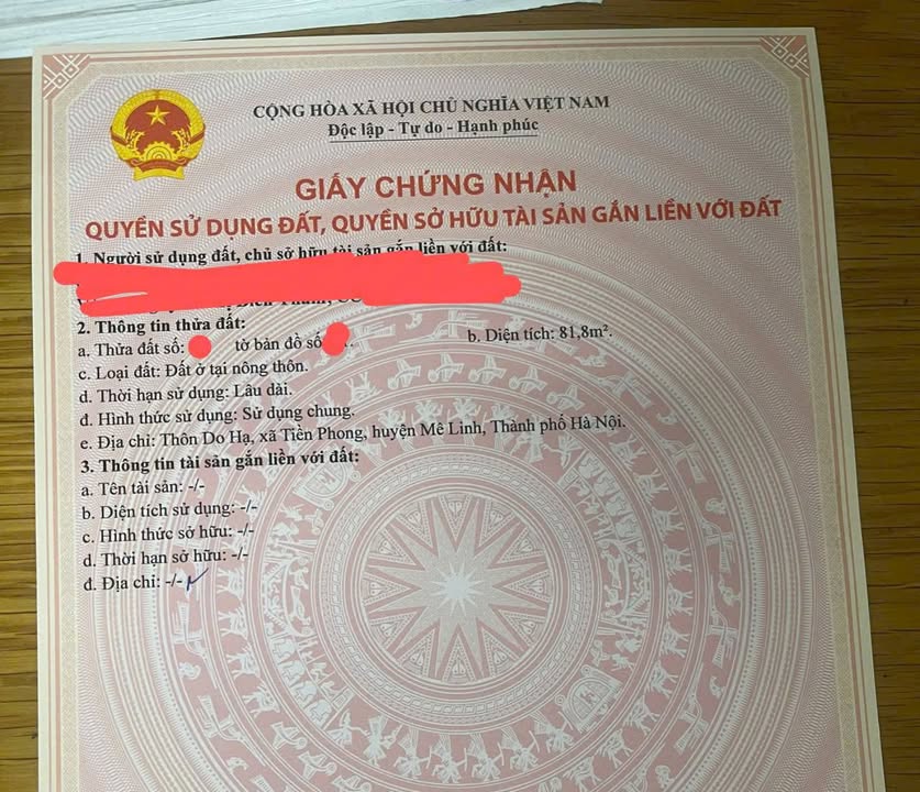 Đất thổ cư Do Hạ, Tiền Phong, Mê Linh 82m² - Giá sốc chỉ 4.186 tỷ