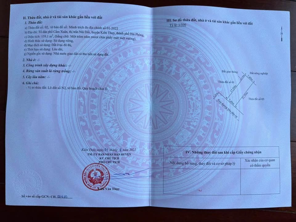 Đất nền chính chủ Cẩm Xuân - Kiến Thụy - Hải Phòng 159m² giá 3.818 tỷ - Dân cư đông đúc, tiện ích đầy đủ!