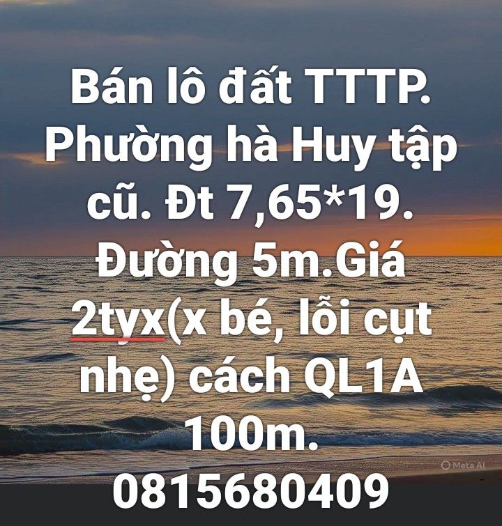 Đất nền Hà Huy Tập, Hà Tĩnh 145m² giá 2 tỷ - Vị trí đắc địa gần QL1A!