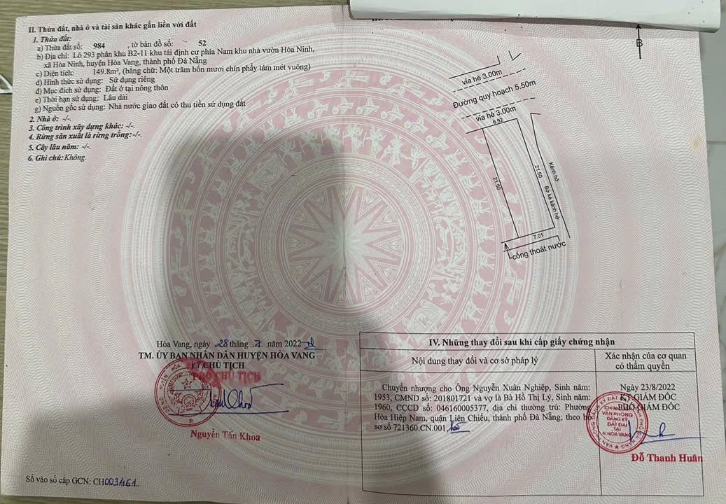 Đất mặt tiền Khu tái định cư nhà vườn Hòa Ninh 150.5m² giá 2.6 tỷ - Đầu tư sinh lời ngay!