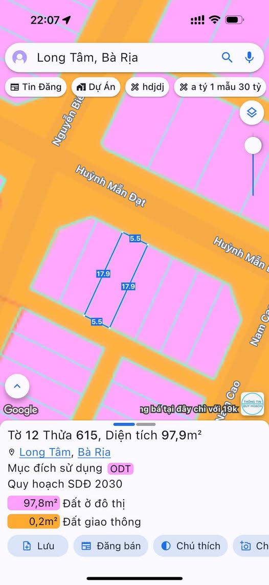 Đất nền Bà Rịa - 98m² - Hướng Đông Bắc - Sổ đỏ chính chủ, giá 2 tỷ