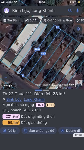 Đất thổ cư 282m² Bình Lộc Long Khánh giá 3.5 tỷ - Pháp lý rõ ràng sẵn sàng sang tên!