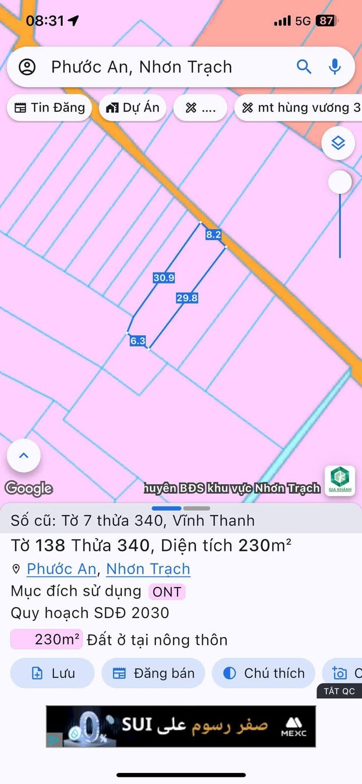 Đất thổ cư 230m² tại Vĩnh Thanh, Nhơn Trạch - Giá tốt cho nhà đầu tư!