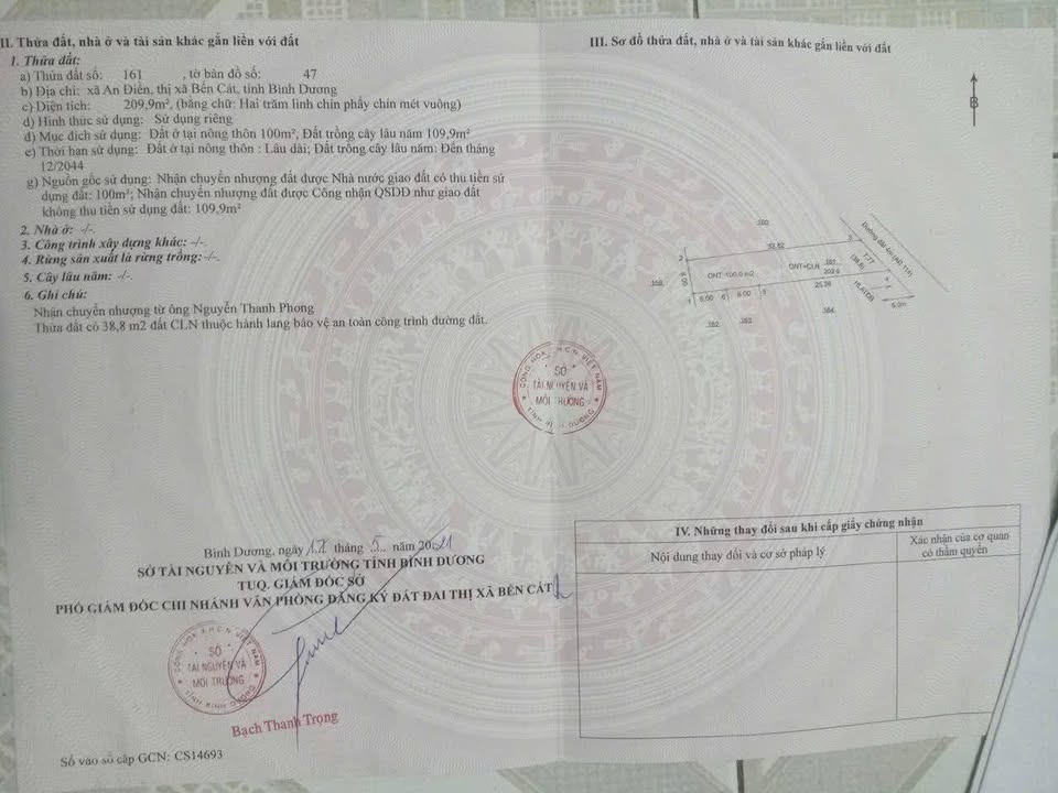 Đất thổ cư An Điền Bến Cát 192m² giá 1.5 tỷ - Đường nhựa rộng rãi