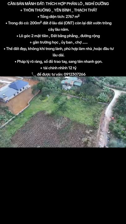 Đất thổ cư Thạch Thất 2767m² giá 12 tỷ - Lô góc đẹp, đầu tư sinh lời!