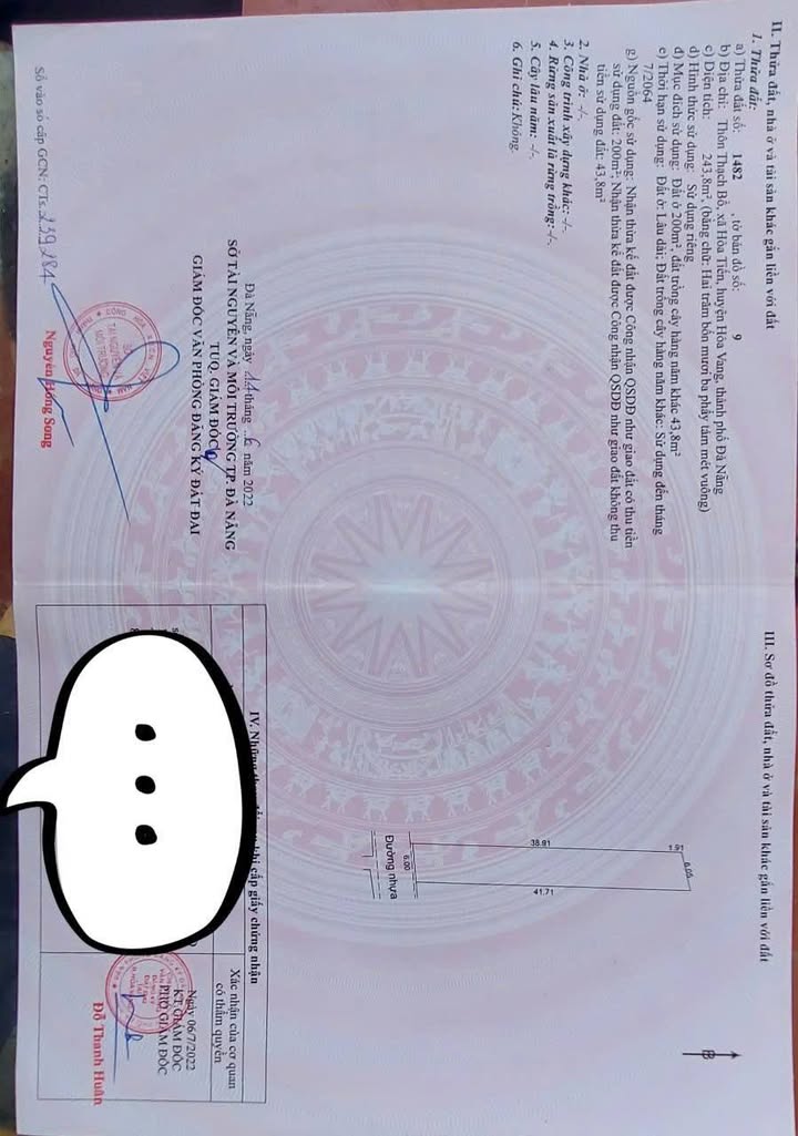 Đất nền Thạch Bồ, Hòa Tiến, Đà Nẵng 244m² giá 1.85 tỷ - Phong thủy tốt, đầu tư sinh lời!