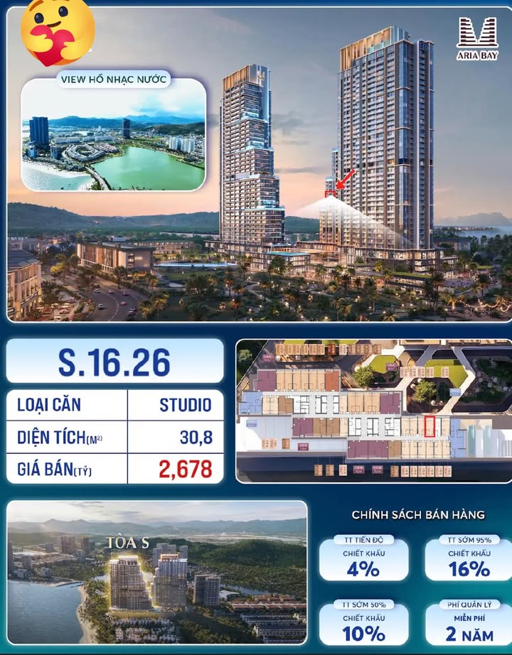 Căn hộ Studio Aria Bay Hạ Long 30,8m² giá 2,678 tỷ - View Hồ nhạc nước tuyệt đẹp!