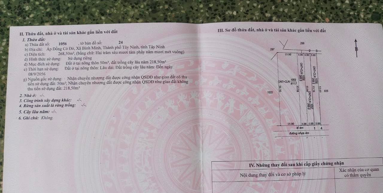 Đất thổ cư 50m² ấp Đồng Cỏ Đỏ, Bình Minh, Tây Ninh giá 650 triệu - Đầu tư lý tưởng!