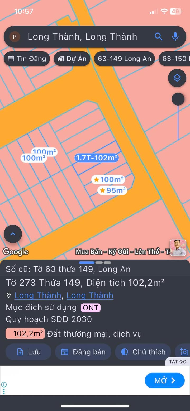 Đất nền xã Long An, huyện Long Thành, 102m² giá 1.7 tỷ - Sổ hồng riêng, thương lượng!