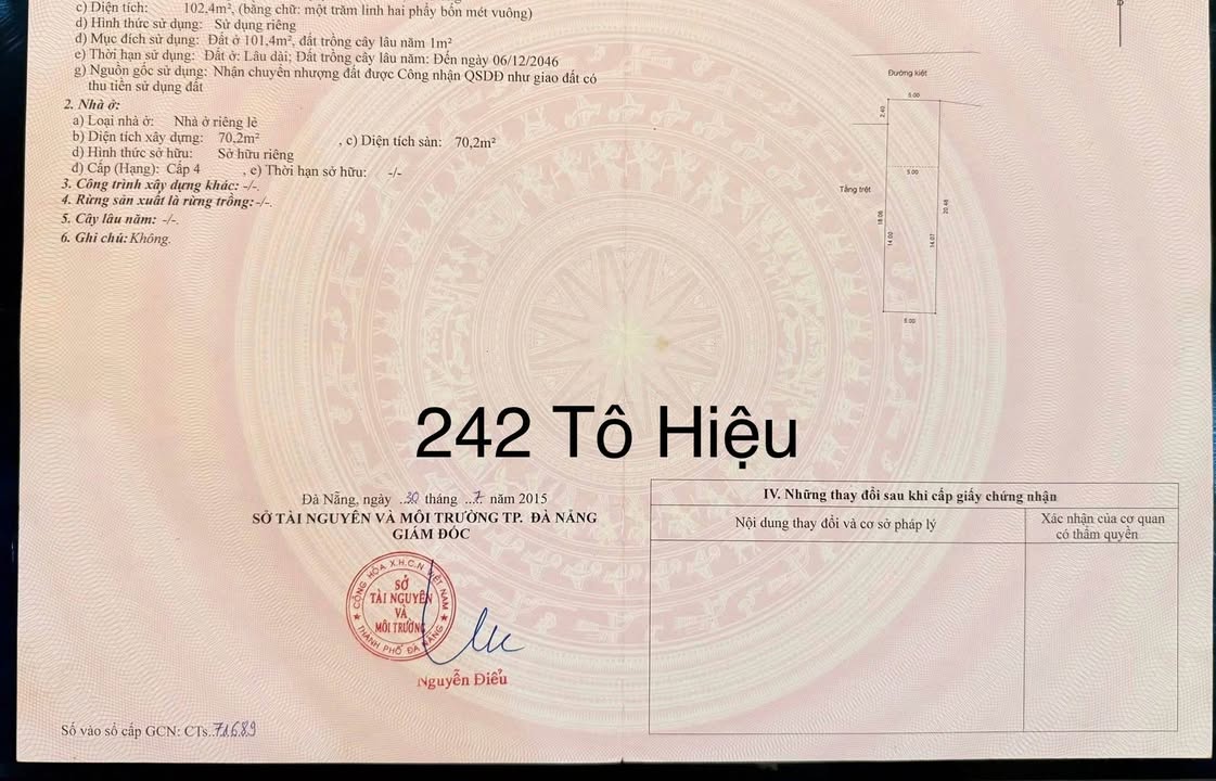 Đất nền 242 Tô Hiệu, 102.4m² giá 4.67 tỷ - Gần trường học, chợ, thuận tiện đi lại!