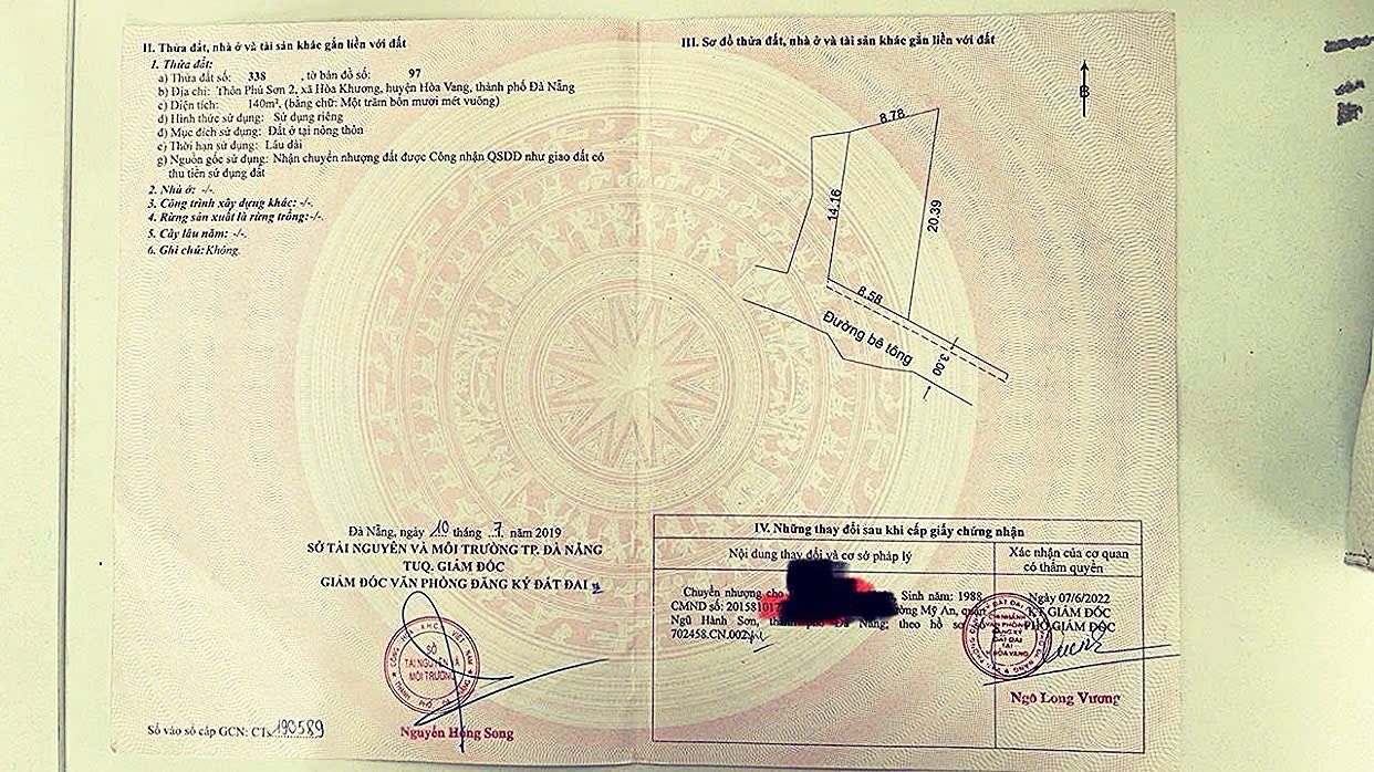 Đất thổ cư 140m² thôn Phú Sơn 2, Hòa Khương, Hòa Vang - Bán gấp giá 1.55 tỷ!