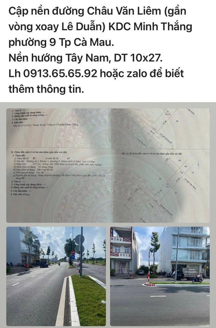 Đất nền KDC Minh Thắng Cà Mau 270m² giá 12 tỷ - Đầu tư sinh lời ngay!