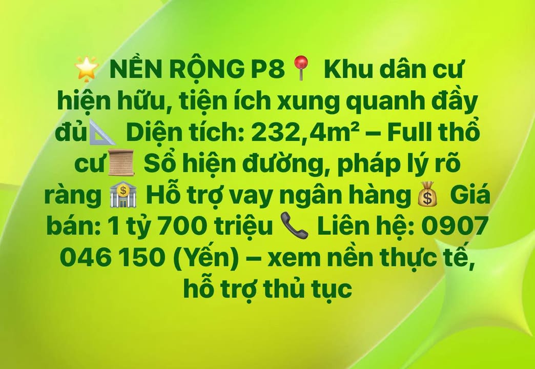Đất nền Vĩnh Long 232m² giá 1.7 tỷ - Sổ đỏ chính chủ, pháp lý rõ ràng!