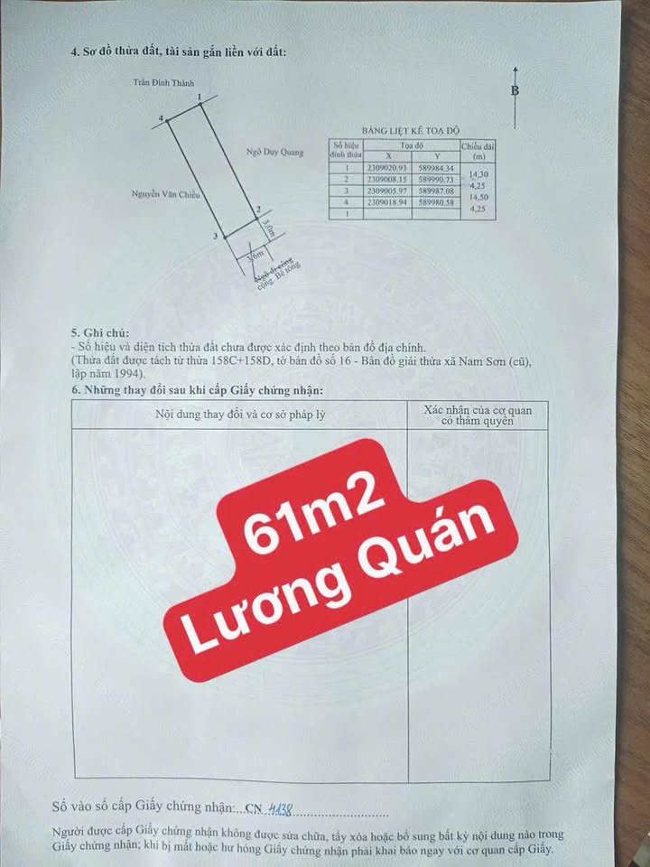 Đất nền tổ dân phố Lương Quán, Nam Sơn, An Dương 61m² chỉ 1.1 tỷ - Sổ đỏ chính chủ!