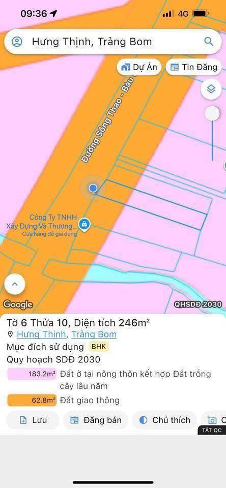Đất kinh doanh mặt tiền Sông Thao, Trảng Bom 246m² - Cơ hội đầu tư hiếm có!