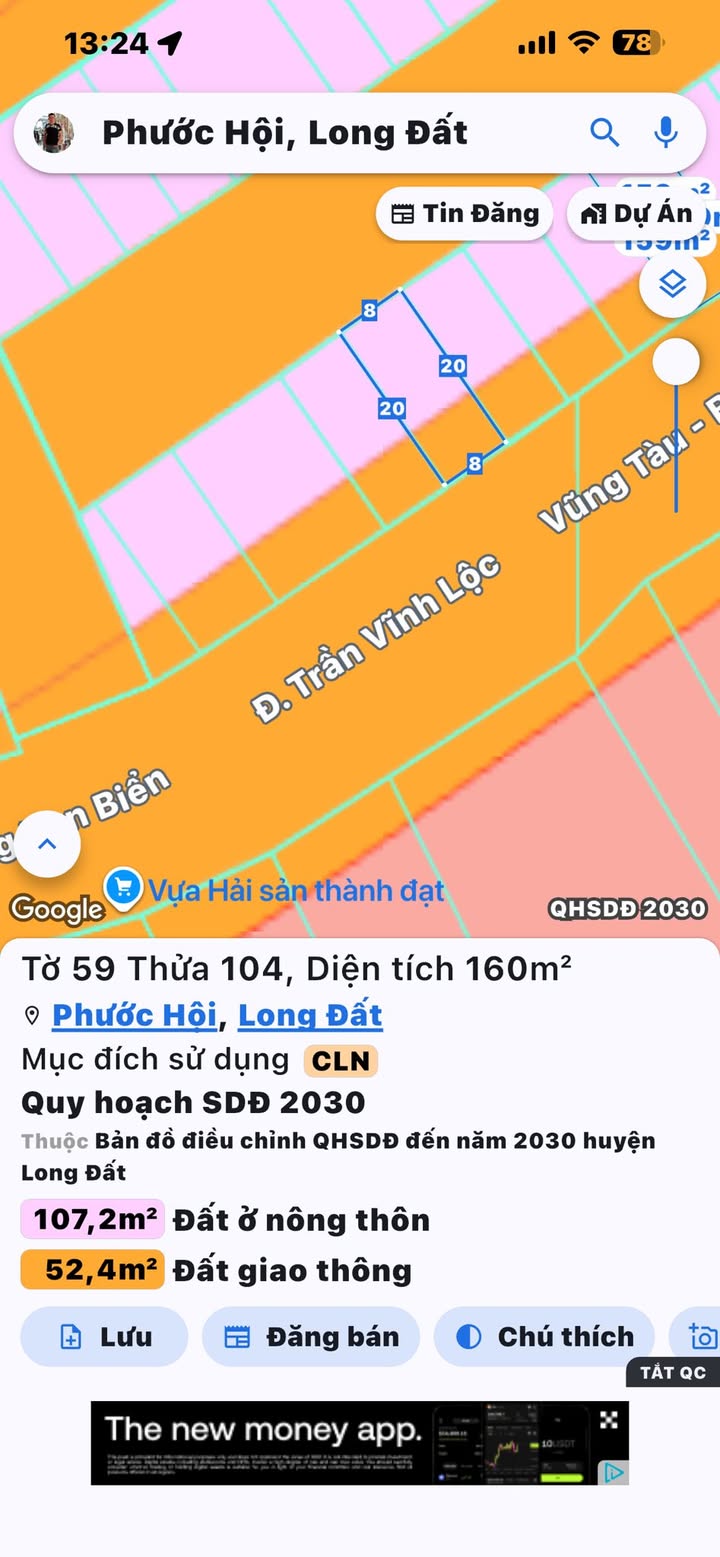 Đất thổ cư Đường Ven Biển Phước Hội 160m² giá 3,75 tỷ - Đầu tư sinh lời hấp dẫn!