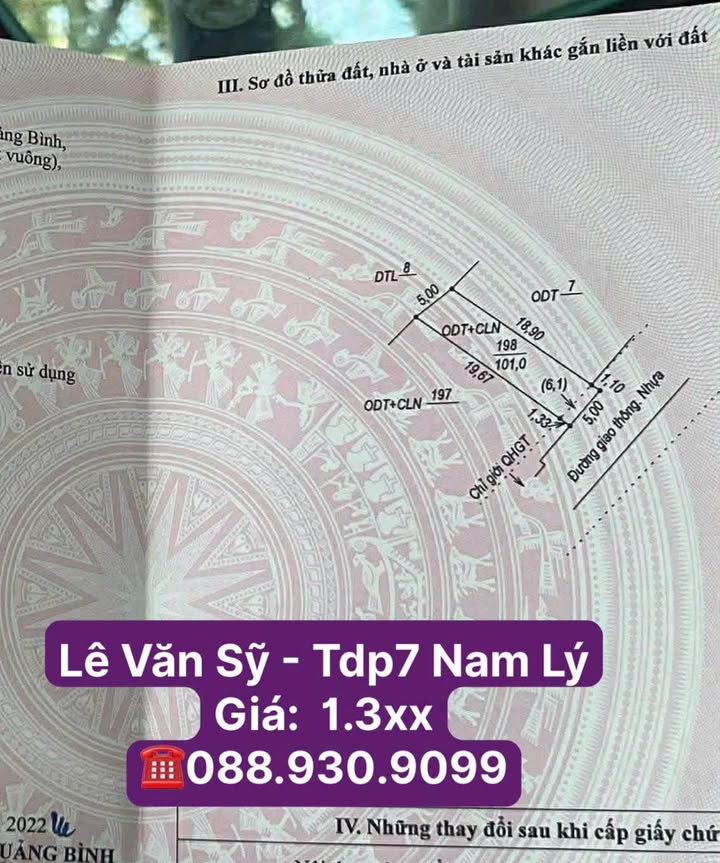 Đất nền phường Nam Lý, Đồng Hới 100m² giá 1.3 tỷ - Mặt tiền đường Lê Văn Sỹ