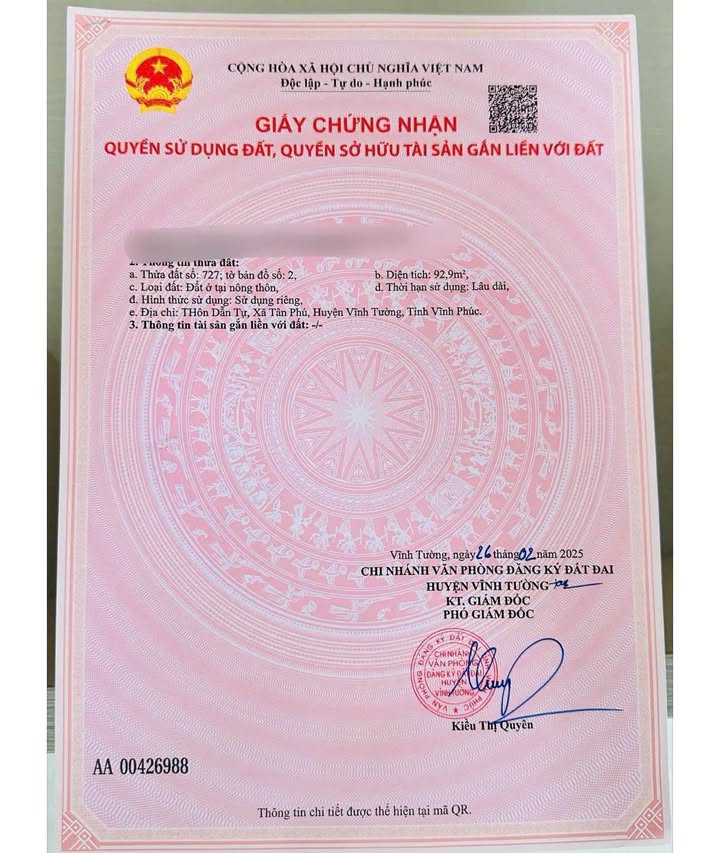 Đất kinh doanh chính chủ tại Tân Phú Vĩnh Tường 92m² giá 2.5 tỷ - Đầu tư sinh lời!