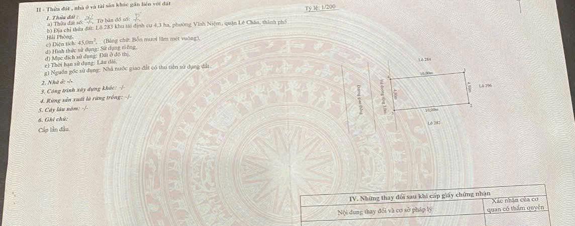 Đất nền Tái định cư Tam Kỳ, Lê Chân, Hải Phòng 45m² giá 4.14 tỷ - Gần trường học, vị trí đẹp!