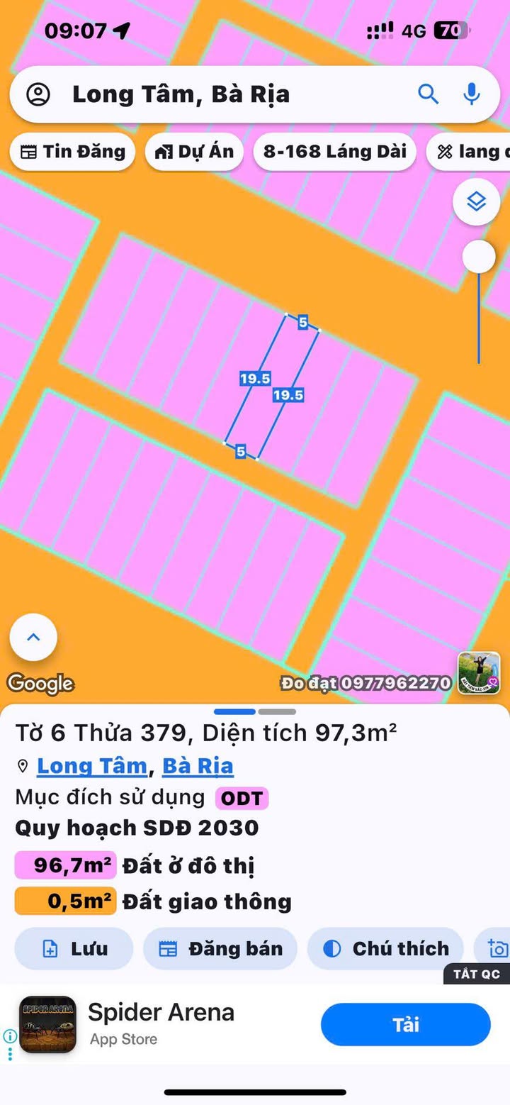 Đất thổ cư 97m² phường Long Tâm, Bà Rịa - 2.75 tỷ - Mặt tiền đường Xuân Diệu!