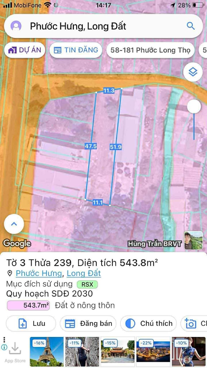 Đất thổ cư Phước Hưng, Long Điền 550m² giá 2.5 tỷ - Đường nhựa thuận lợi!