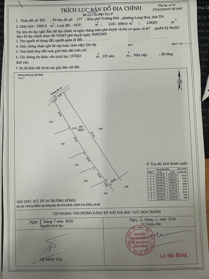 Đất nông nghiệp Trường Đông, Hòa Thành, Tây Ninh 870m² giá 370 triệu - Cơ hội đầu tư hấp dẫn!