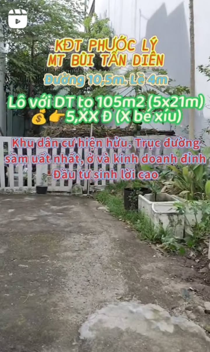 Lô đất đẹp mặt tiền Bùi Tấn Diên, Phước Lý, 105m² - Đầu tư sinh lợi