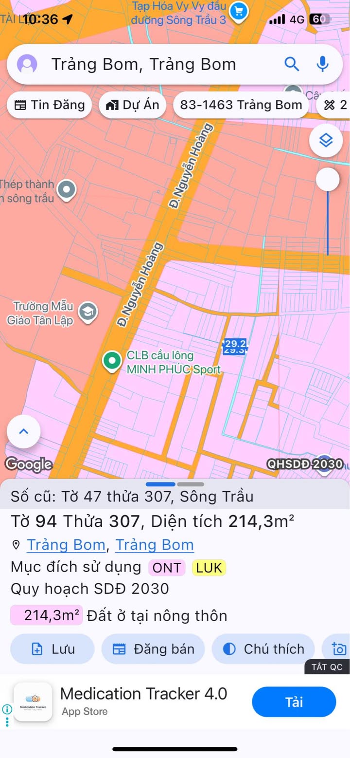 Đất thổ cư 214m² xã Sông Trầu, Trảng Bom - Giá 1.65 tỷ, tặng nhà cấp 4!