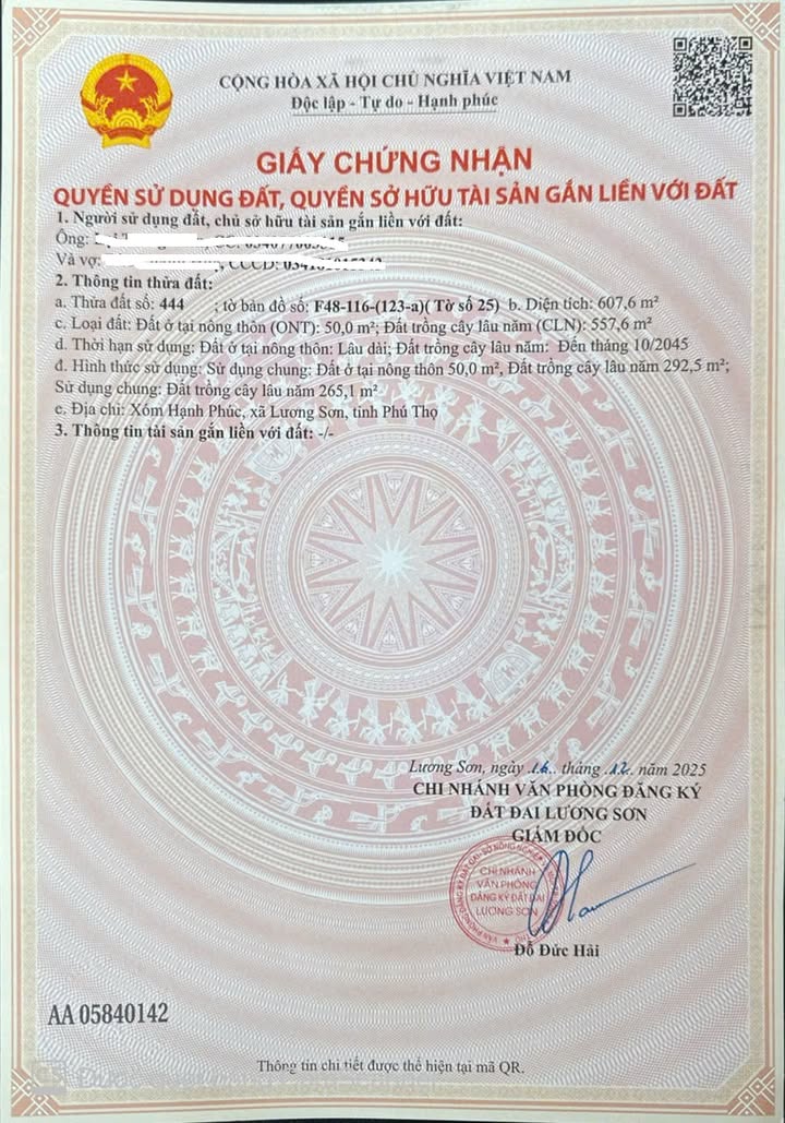 Bán đất Lương Sơn Hòa Bình 600m² - Sổ đỏ chính chủ, xây dựng ngay!