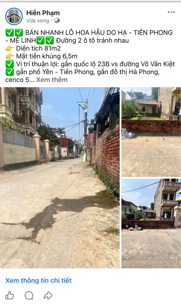 Đất Tiền Phong Mê Linh 81m² giá 5 tỷ - Vị trí đắc địa, thuận lợi giao thông!