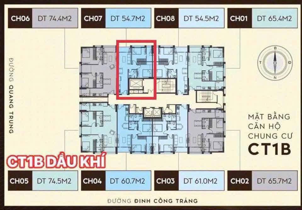 Chung cư Dầu khí CT1B Vinh 54m² giá 2.625 tỷ - View trung tâm thương mại Vincom!