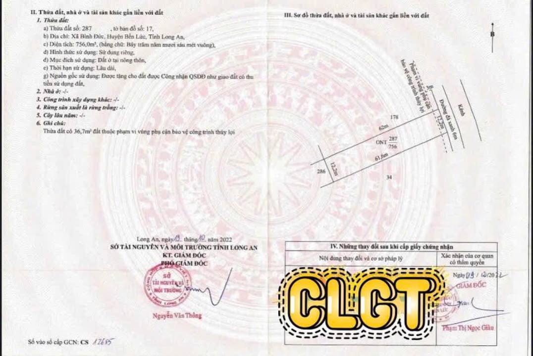 Đất thổ cư 756m² xã Bình Đức, huyện Bến Lức, giá 1.8 tỷ - Cơ hội đầu tư tuyệt vời!